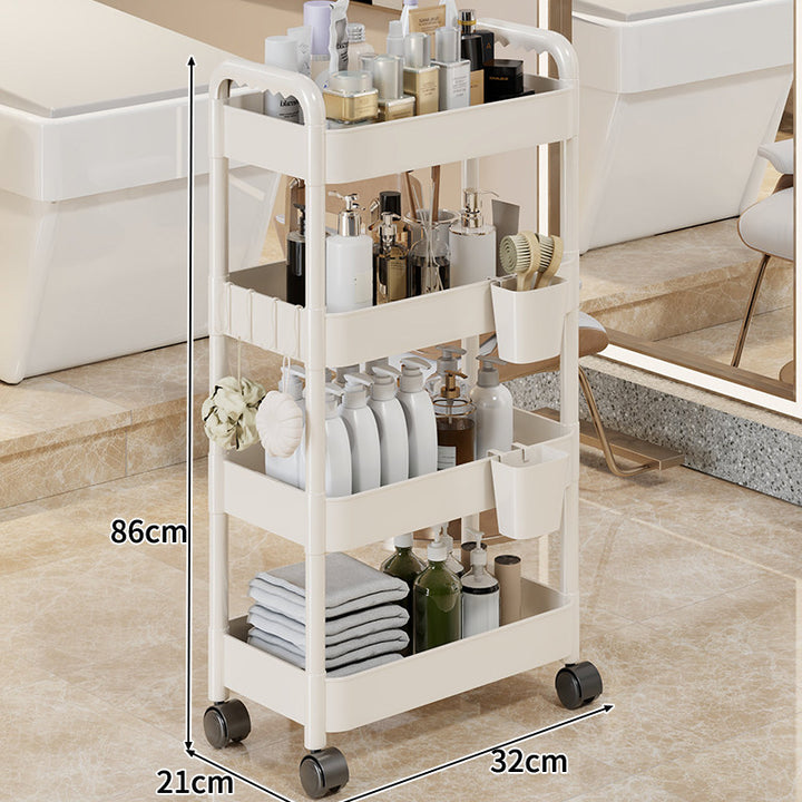 Three-Tier Rolling Mobile Storage Cart with Wheels and Removable Accessory Cups