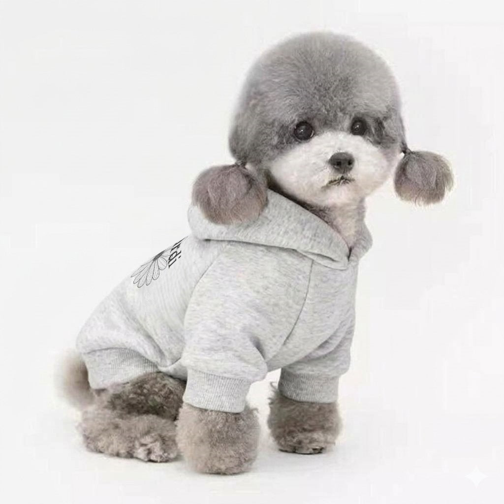 Small Dog Cotton Fleece Pullover Hoodie with Ribbed Cuffs and Daisy Print