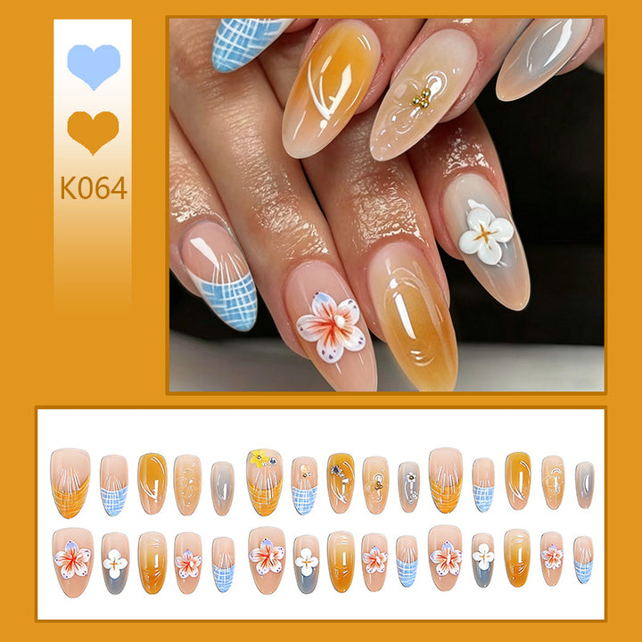 Acrylic nail set with aesthetic floral accents and gloss finish Kalsten