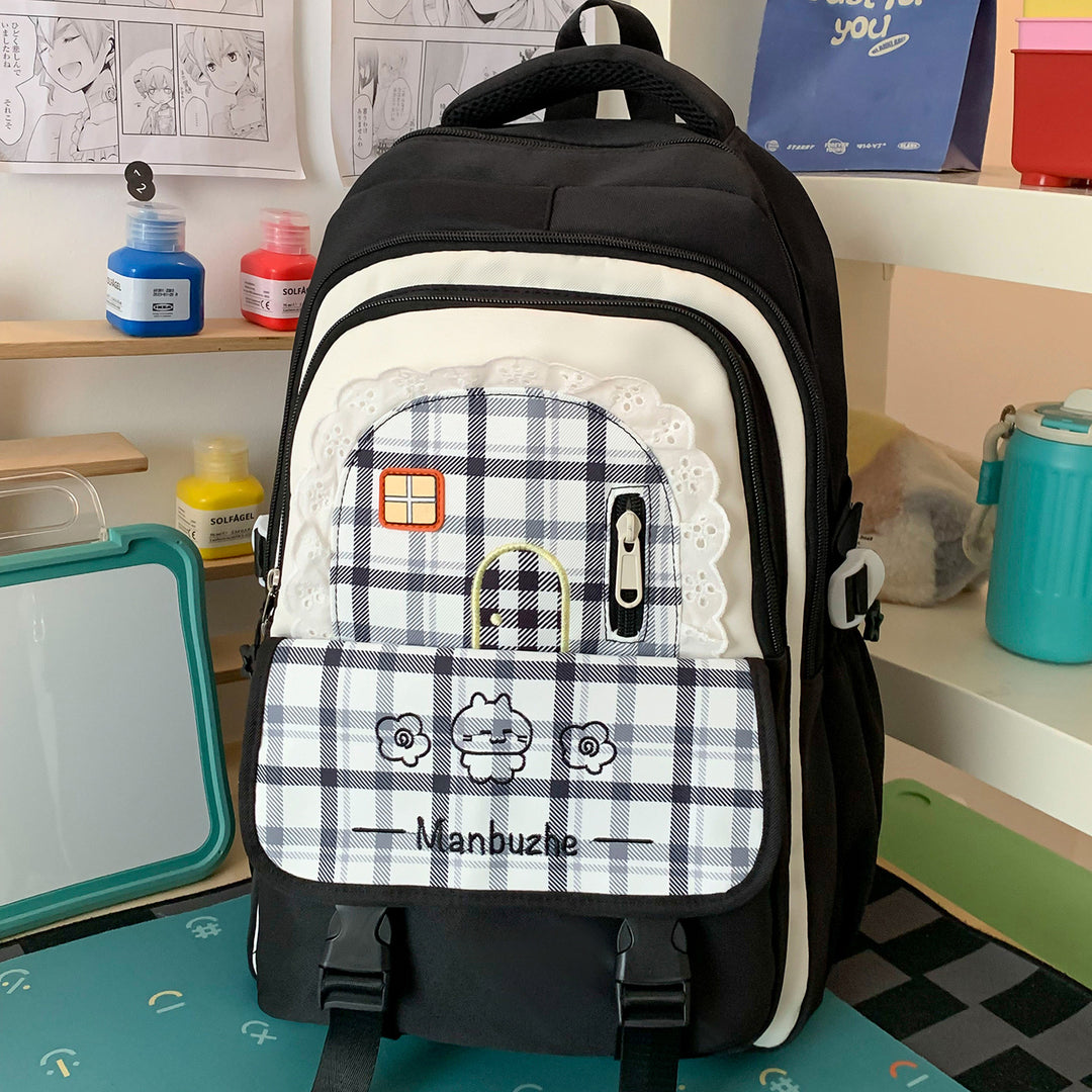 Cute Decorative Checkered School Backpack Kalsten
