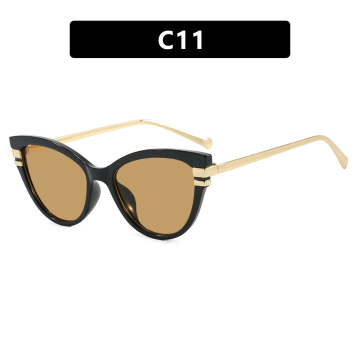 Ladies Cat-Eye Sunglasses with Elegant Plastic Frame and Golden Accents Kalsten
