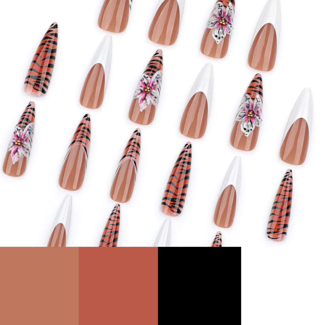 Artful stiletto nails with floral and animal design Kalsten