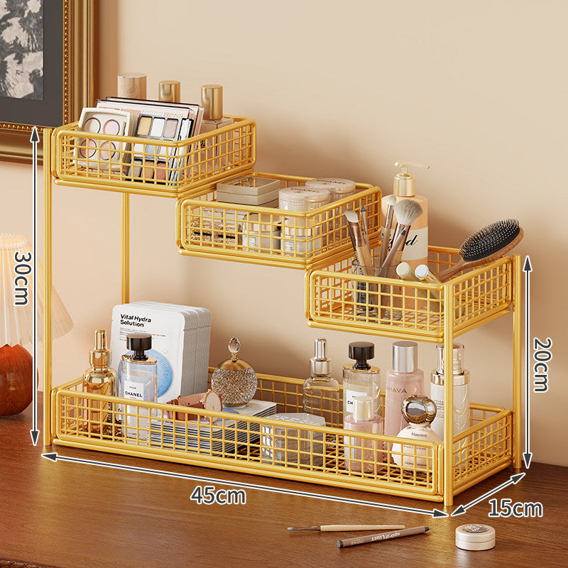 Multi-Level Mesh Countertop Makeup and Skincare Organizer with Tissue Slot
