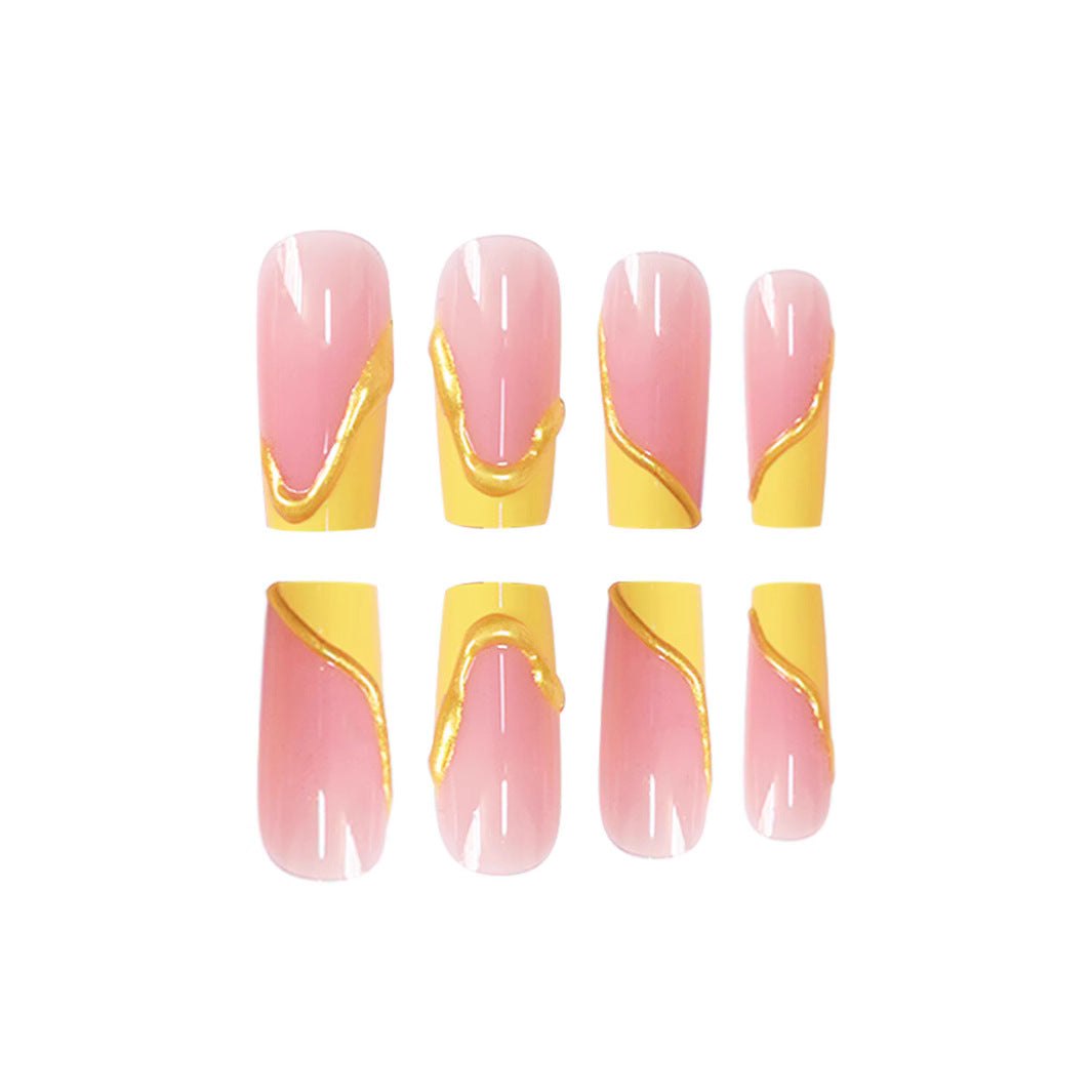 Elegant Acrylic French Tip Press-On Nails with Gold Detailing Kalsten