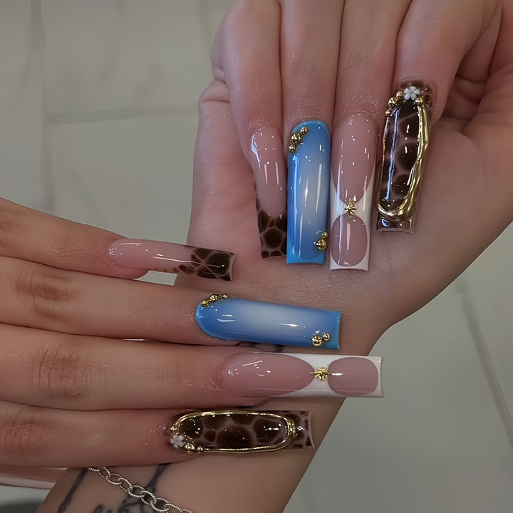 Artistic Press-On Nail Set with Unique Giraffe Pattern Kalsten