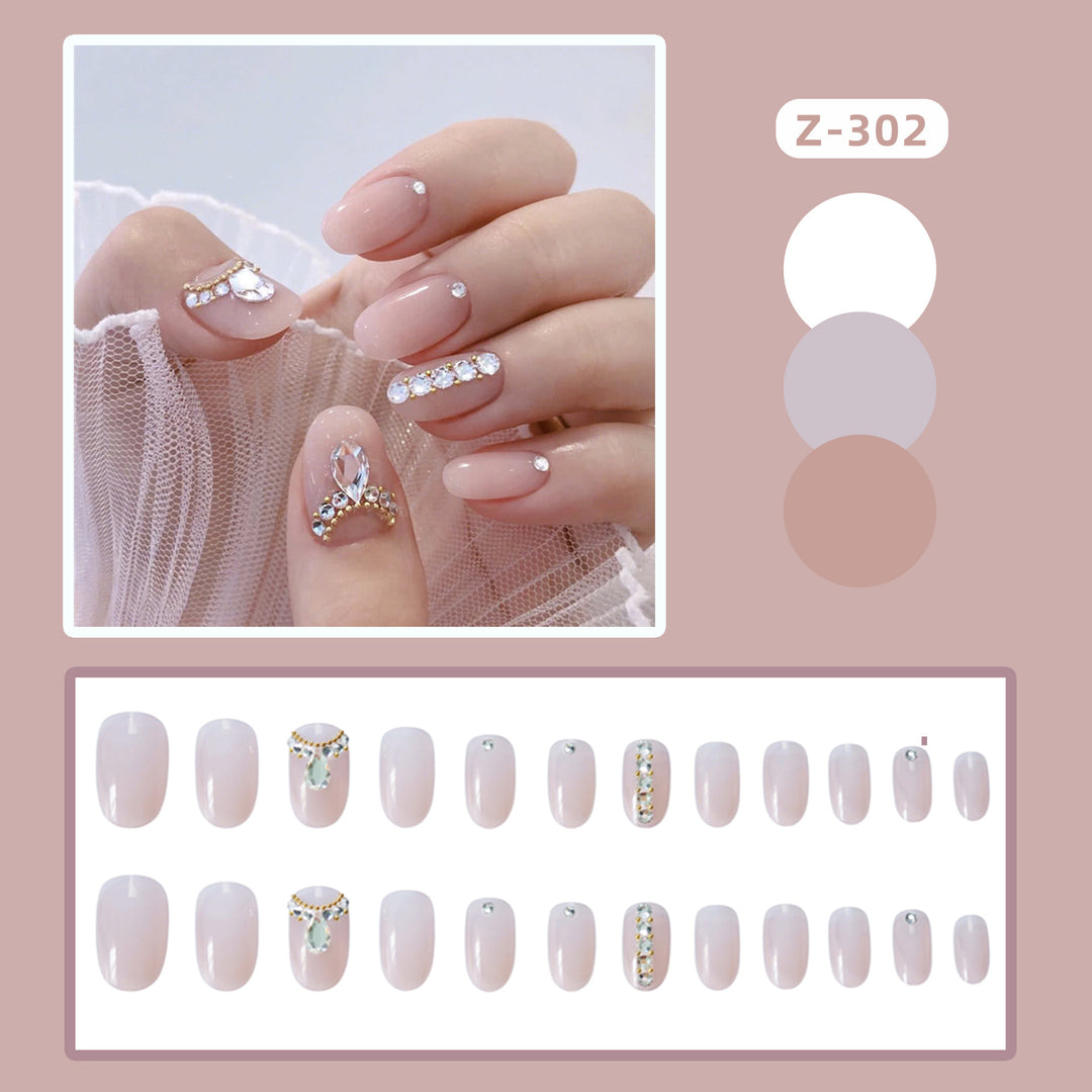 Artistic Rhinestone-Embellished Press-On Nail Art