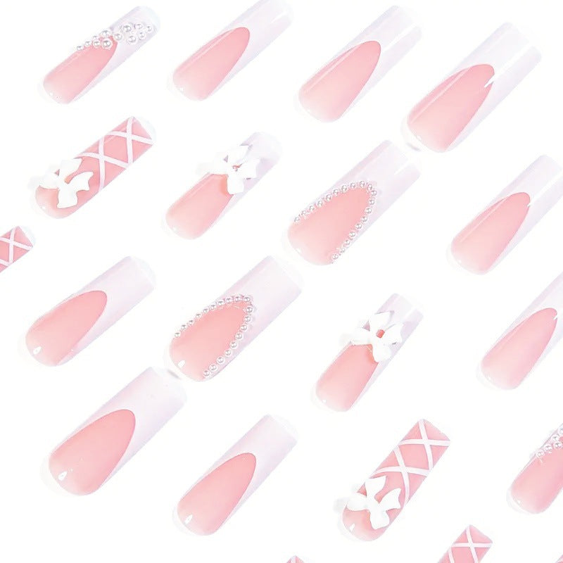 Artificial nail set with elegant 3D bows and pearl embellishments Kalsten