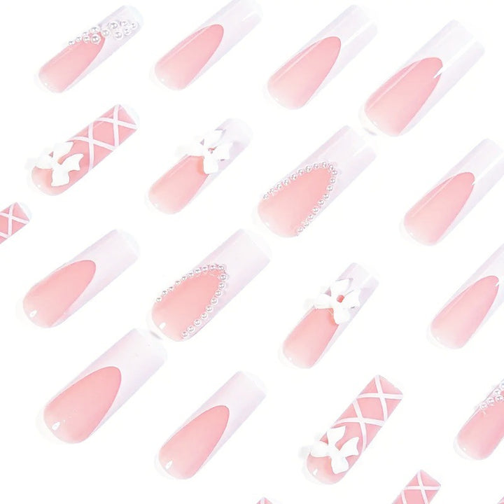Artificial nail set with elegant 3D bows and pearl embellishments Kalsten