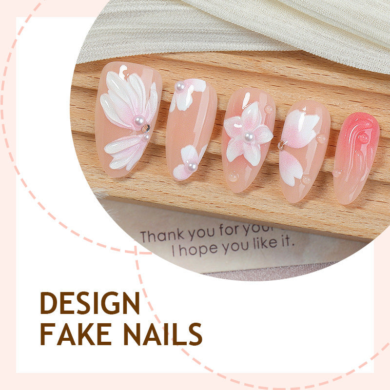 Artificial nail set with floral motifs and rhinestone decorations Kalsten