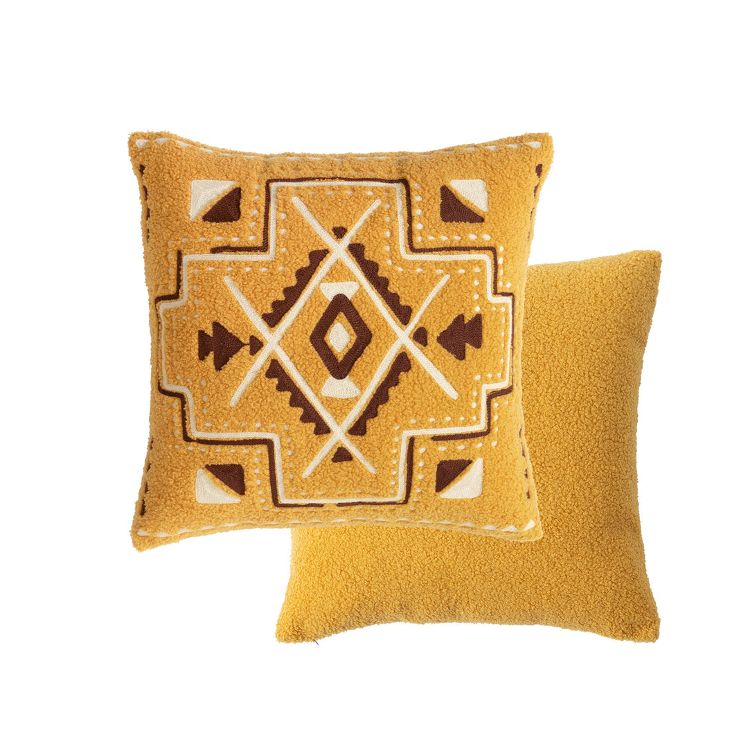 Embroidered decorative pillow in boho style with boucle structure and filling pillow