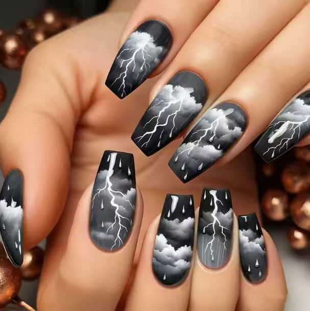 Artistic Lightning-Themed Nail Art Extensions Kalsten