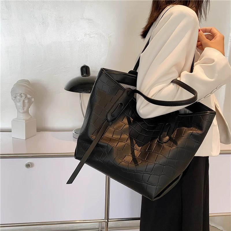 Modern Crocodile-Embossed Tote Bag Kalsten