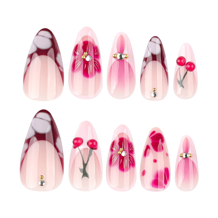 Artistic Floral and Cherry-Embellished Press-On Nails Kalsten