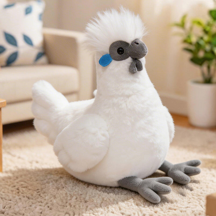 Lifelike Plush Hen Floor Cushion with Fluffy Faux Fur and Embroidered Face Kalsten