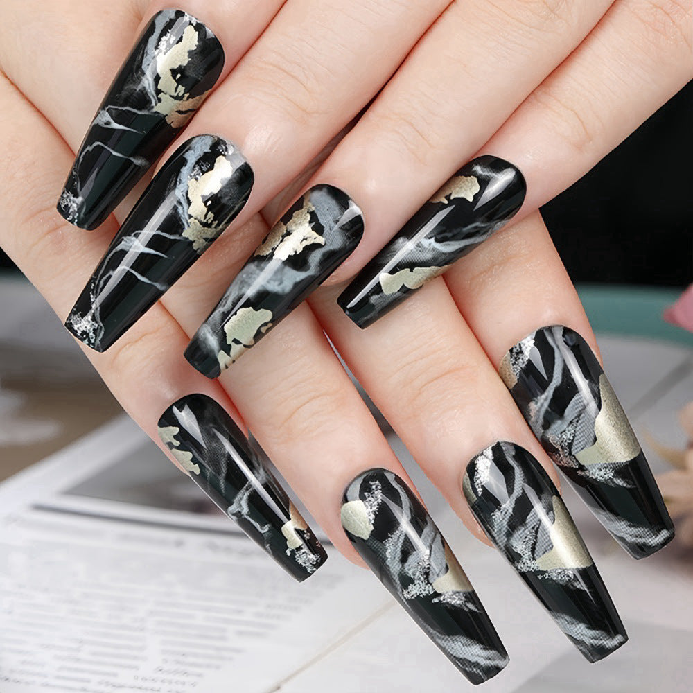 Artificial nails in elegant marble and gold design Kalsten