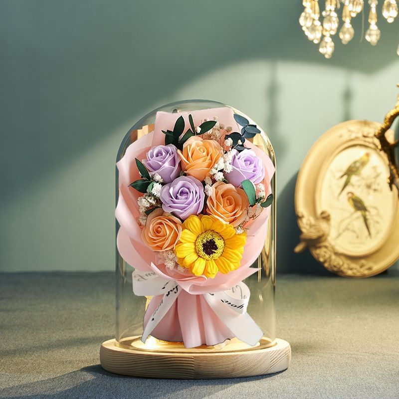 Preserved Floral Bouquet in Glass Dome