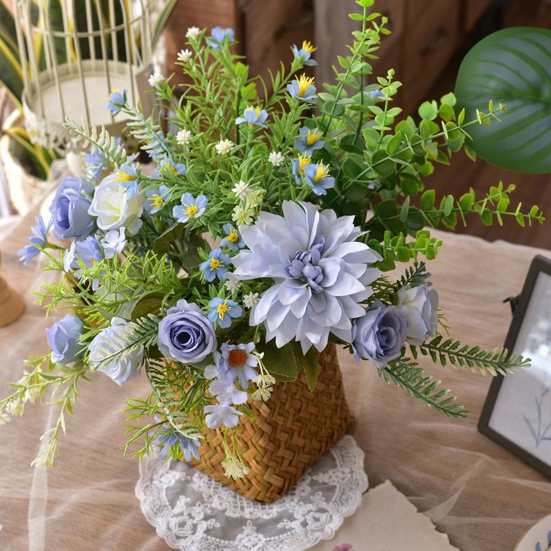 Elegant Synthetic Floral Arrangement in Woven Basket