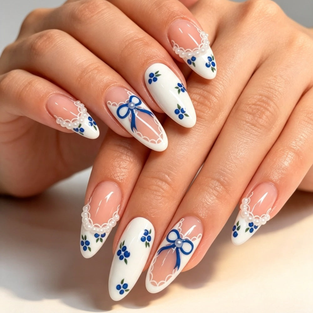 Artificial nails with romantic flower and bow decor Kalsten