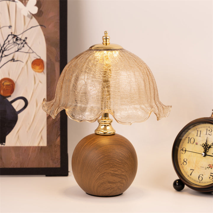 Vintage Glass Table Lamp with Ornate Shade