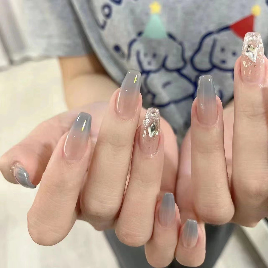 Premium Press-On Nail Set with Glitter Accents