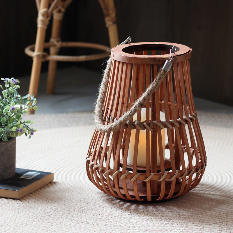 Handcrafted lantern made of wood and wicker Kalsten
