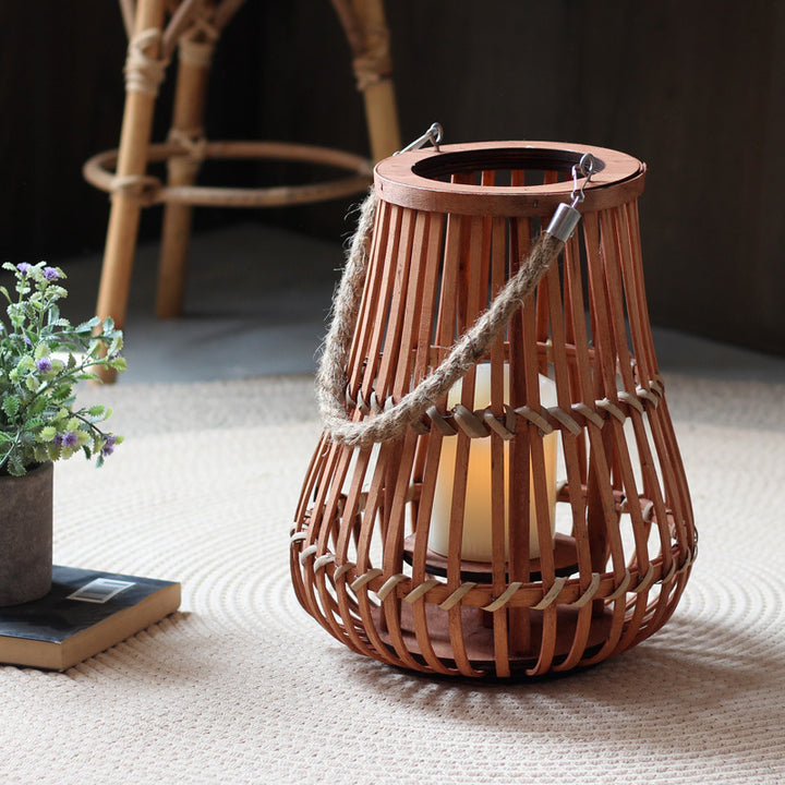Handcrafted lantern made of wood and wicker Kalsten