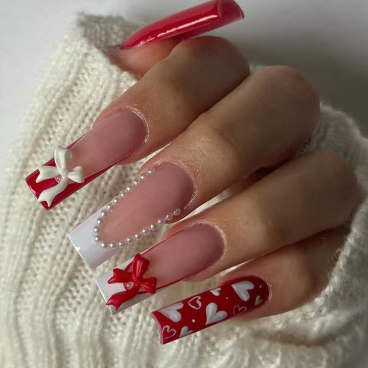 Elegant Heart-Embellished Press-On Nail Set