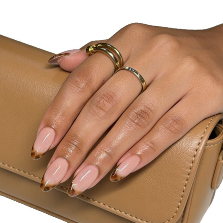 Almond-Shaped Press-On Nails with Elegant Brown Tips Kalsten