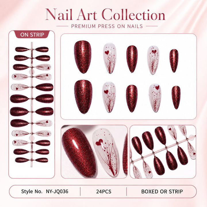 Luxury artificial nails with glitter and heart design Kalsten