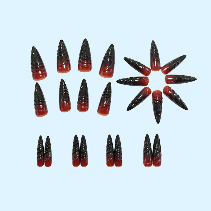 Acrylic Nail Set with Elegant Tips and Black-Red Gradient Color Kalsten