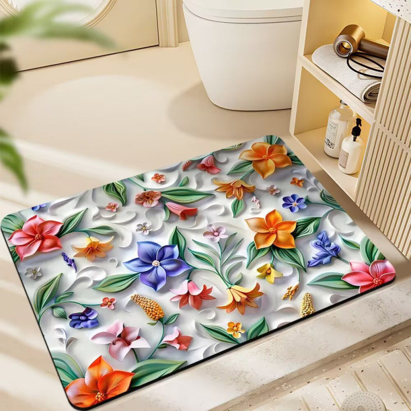 Floral-Themed Plush Bath Mat