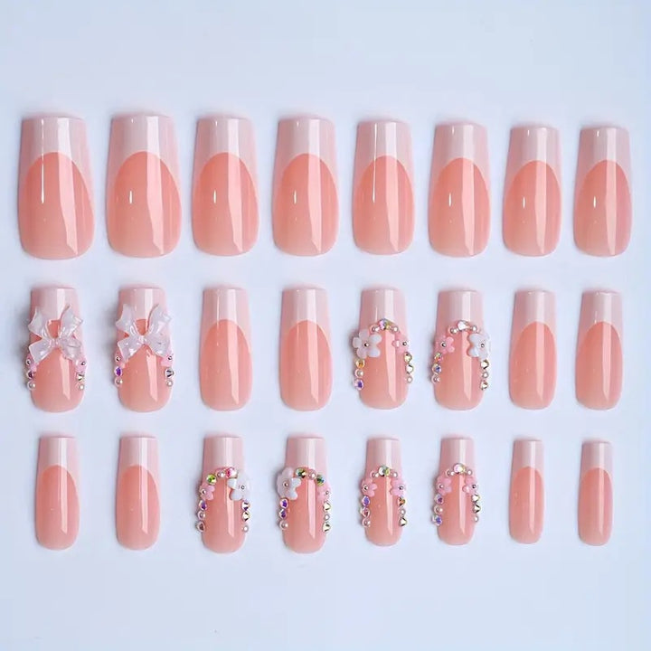 Artificial nails with elegant 3D bows and glitter accents Kalsten