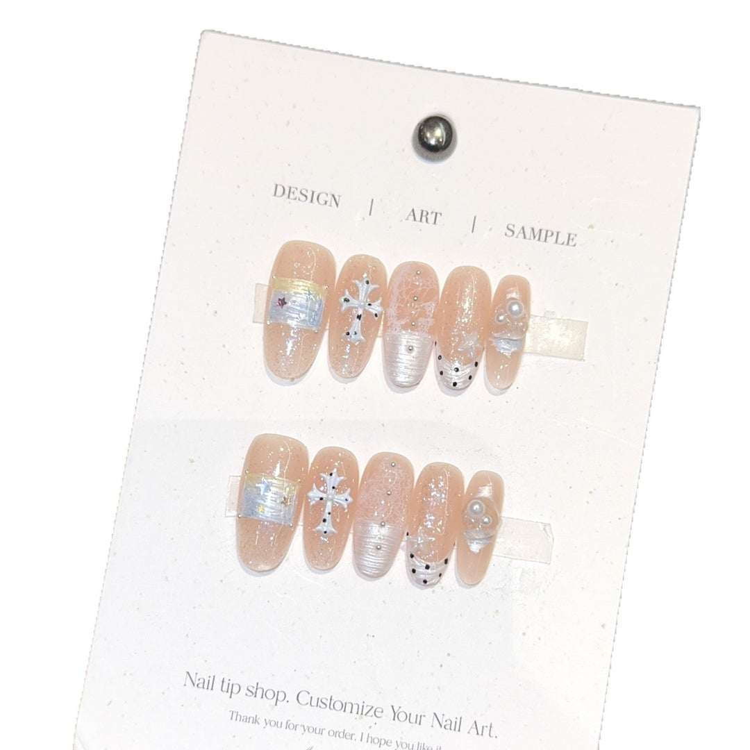 Acrylic Nail Set with Dreamy Glitter and Pearl Designs Kalsten
