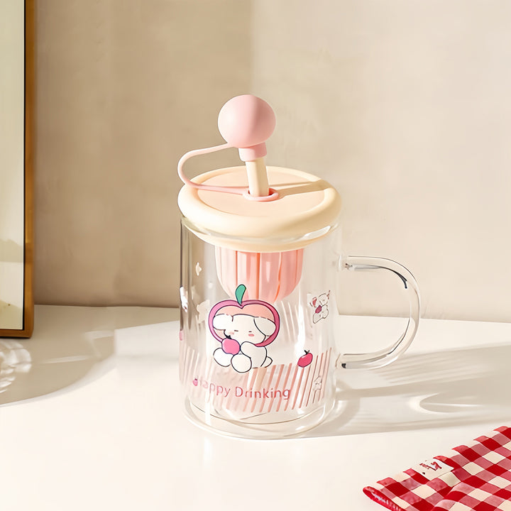 Ladies drinking glass with creative silicone lid and integrated straw Kalsten