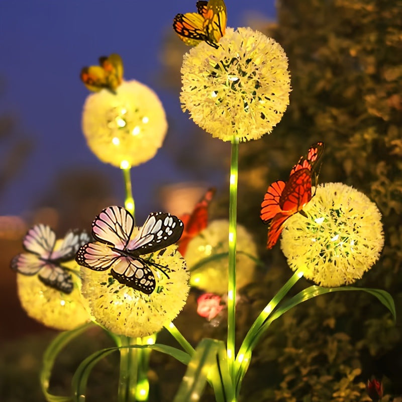 Solar Dandelion Orb Garden Stake Lights With Butterfly Accent And Dusk-To-Dawn Sensor Kalsten