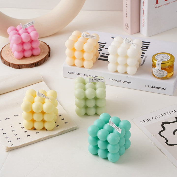Handcrafted Sphere-Cluster Cube Soy Wax Candle Centerpiece