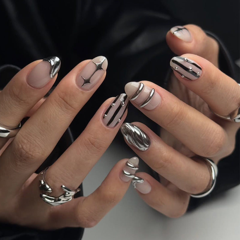 Artistic Metallic Embellished Press-On Nails Kalsten