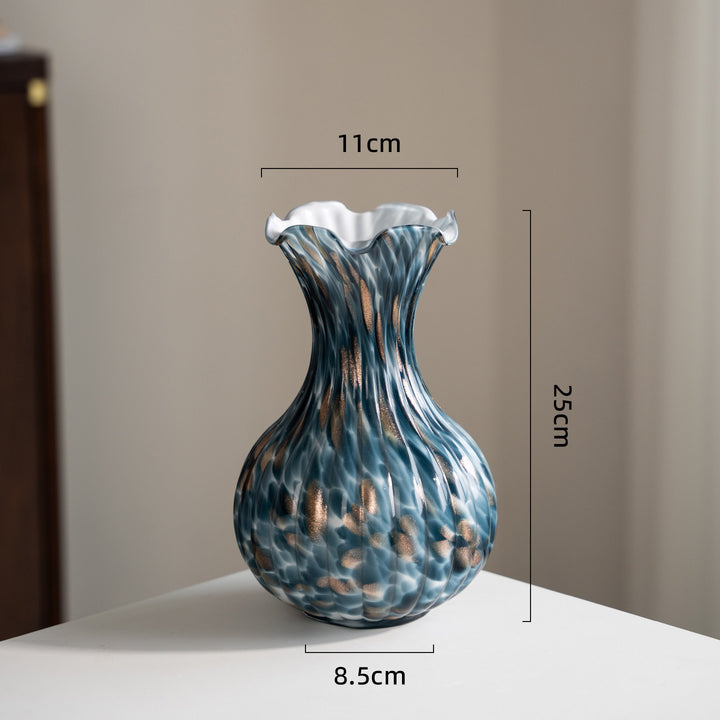 Handblown Sculptural Rippled Bulb Vase with Ruffled Neck Kalsten