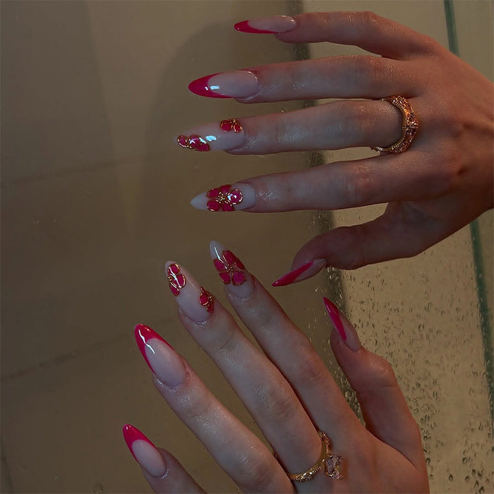 Artistic Press-On Nail Set with Floral and Ombre Design kalsten 1788496157