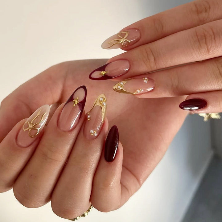 Artificial nail set with luxurious glossy design and creative accents Kalsten
