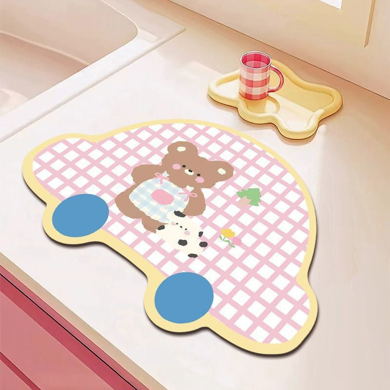 Cartoon Bear-Themed Kitchen Mat