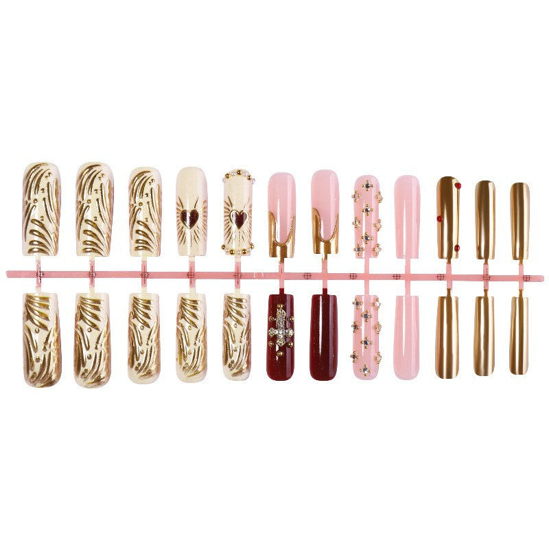 Decorative Press-On Nail Art Set with Elegant Embellishments kalsten