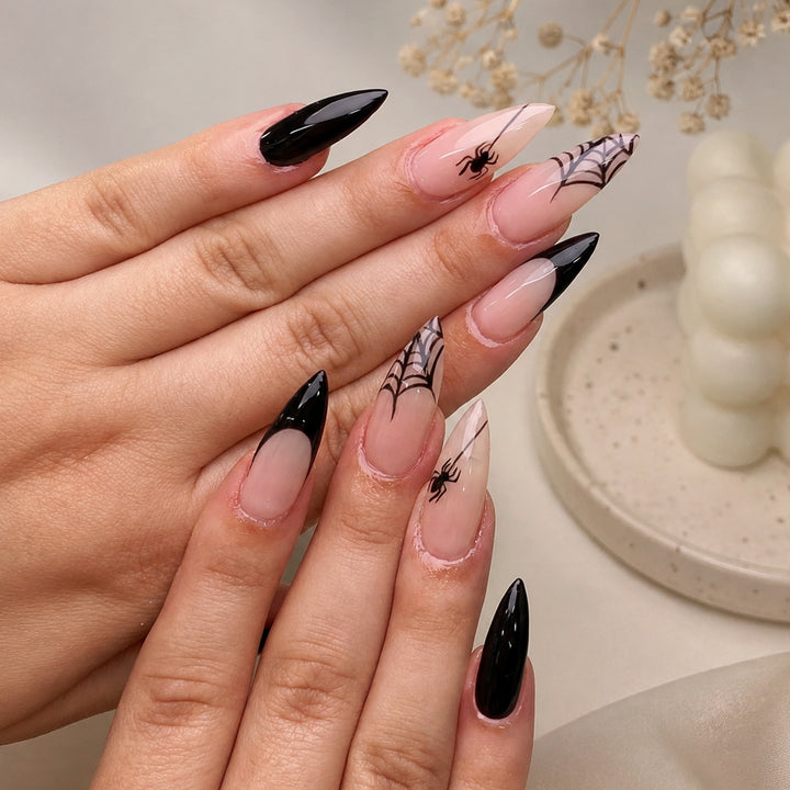 Creative nail art set with spider and spider web design Kalsten