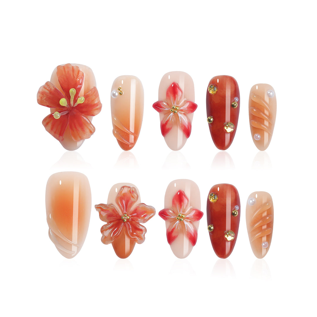 Artificial nail set with handcrafted flower designs Kalsten