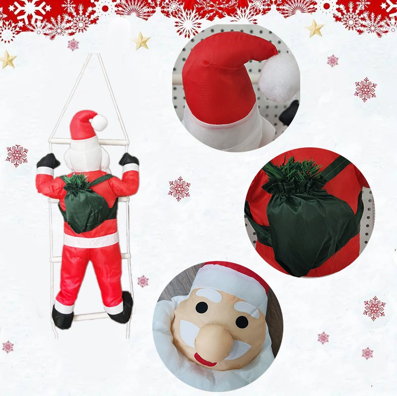Inflatable Santa Claus figure on ladder
