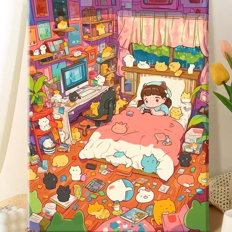 Playful Illustrated Bedroom Decor Canvas Art Kalsten