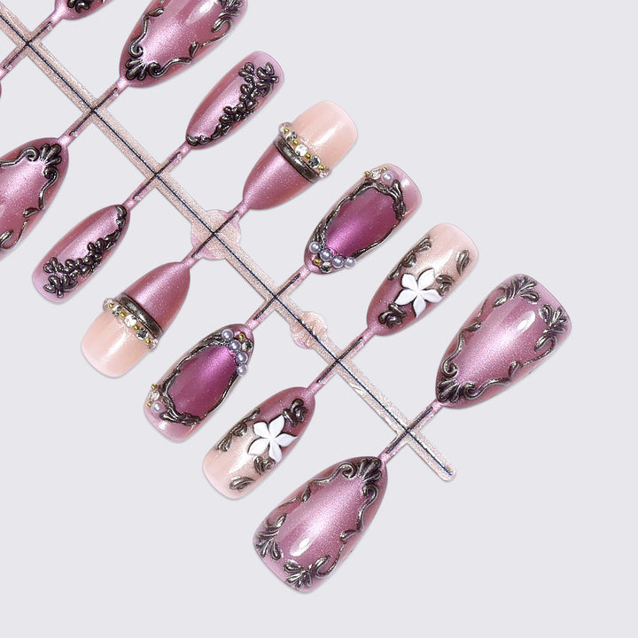 Acrylic nail set with floral design and glamorous accents Kalsten