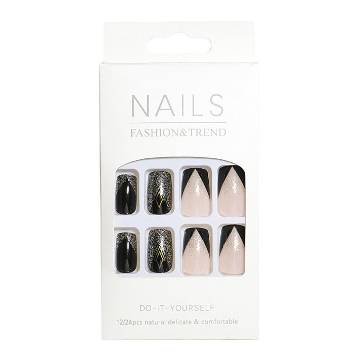 Elegant Press-On Nail Art Set with Geometric Design Kalsten