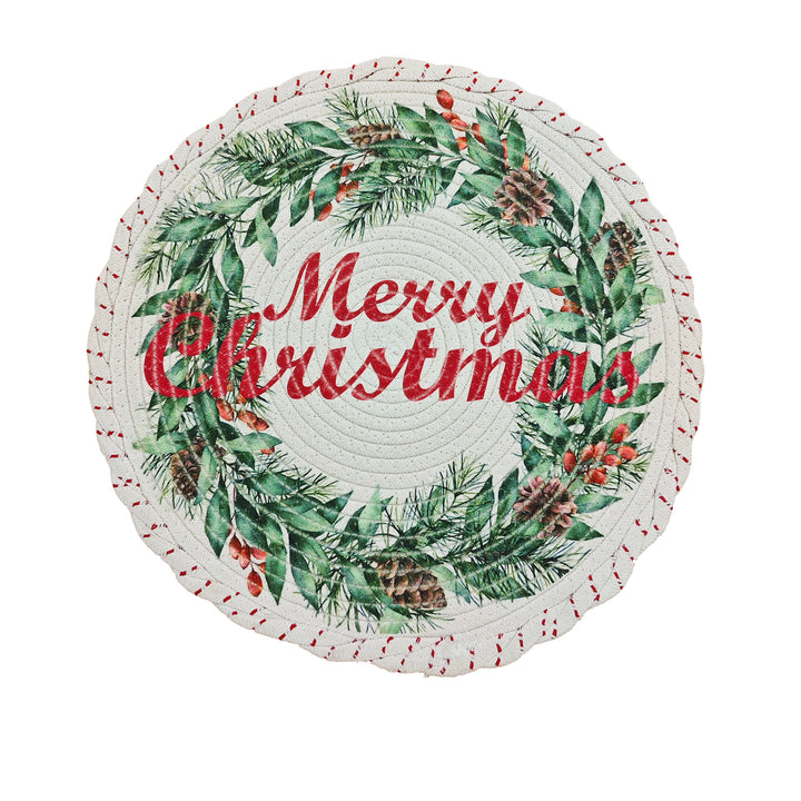 Braided round Christmas tree skirt made of cotton with quilted winter motif Kalsten