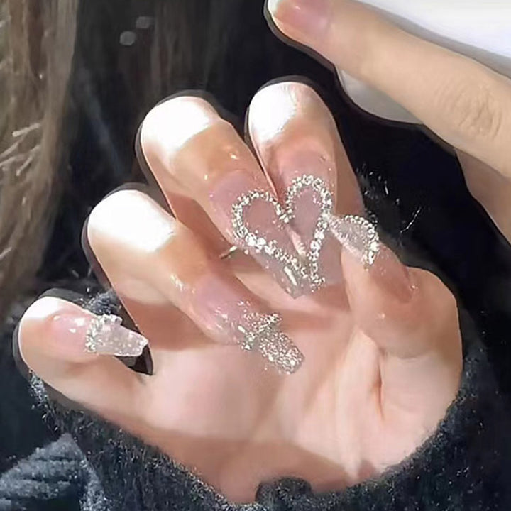 Heart-Shaped Rhinestone Press-On Nail Art Kalsten
